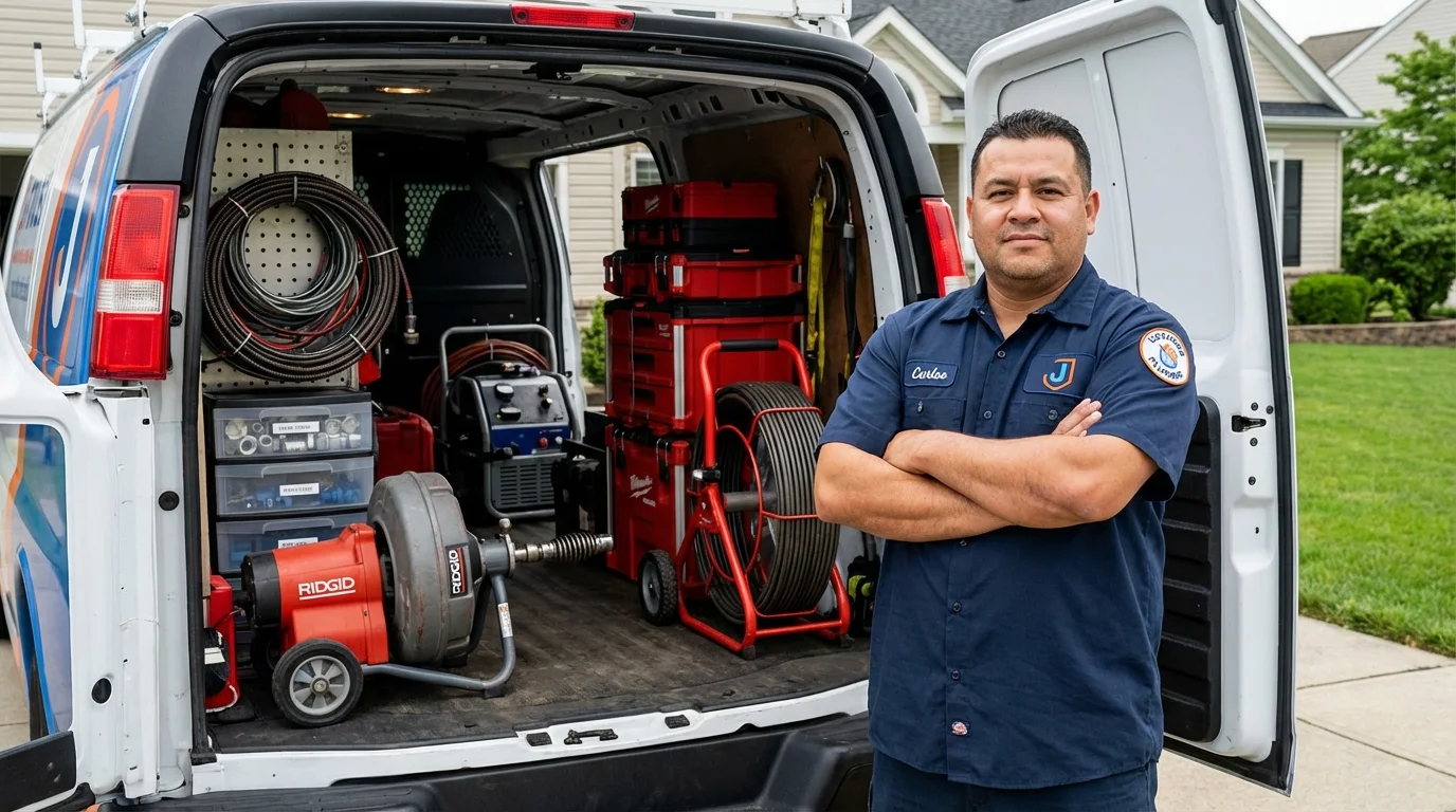 Professional drain cleaning equipment and Johns Plumbing LLC plumber in Lake Nebagamon