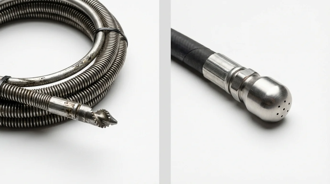 Drain snake cable and hydro jetting nozzle used for drain cleaning in Lake Nebagamon, WI